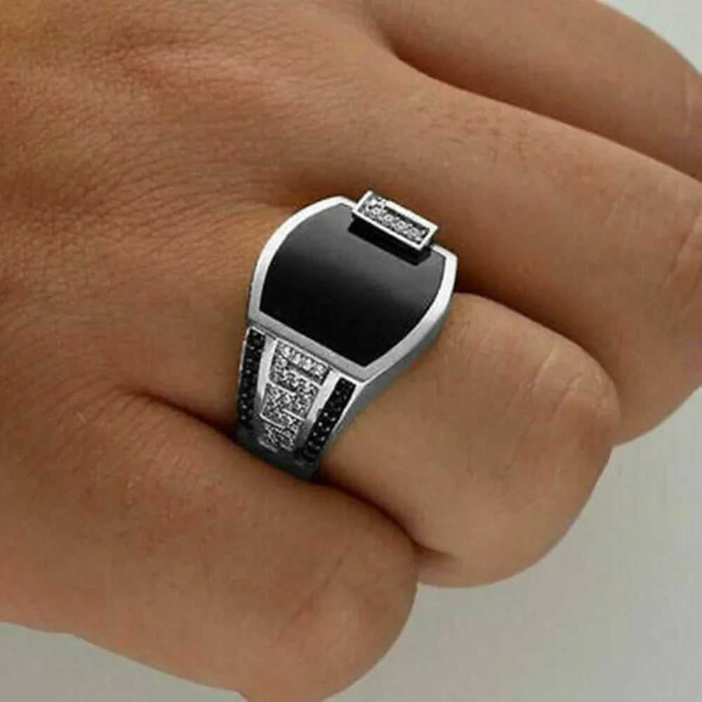 NEW Men's Silver Filled Onyx CZ Ring